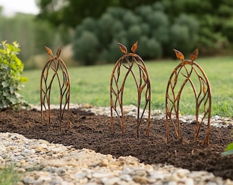 36" Rustic Arch Leaf Garden Stakes/Set of 3 - Garden Stake
