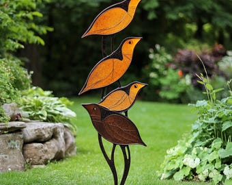 Four-Tier Bird Metal Garden Sculpture - Garden Stake