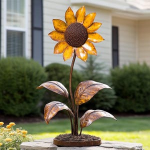 Escultura rústica de girasol de metal para jardín - Estaca de jardín
