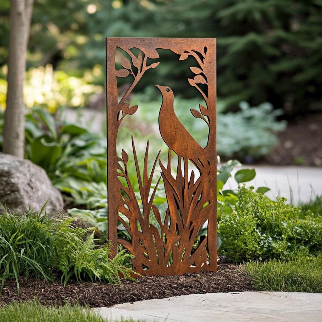 Metal Racoon Panel Rustic Bird and Foliage Metal Garden Panel - Garden Decor - Etsy