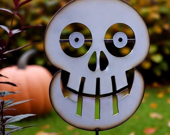 Whimsical Skeleton Head Garden Stake/Garden Skull, Creepy Garden Decor, Garden Gifts, Halloween Garden Decor - Halloween Garden Decor