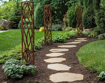 36" Rustic Twisted Metal Pathway Trellis Set - Garden Stake