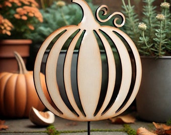 Vintage Pumpkin Garden Stake - Thanksgiving Garden Decor