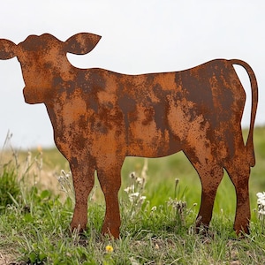 Silueta de becerro de metal rústico para jardín - Estaca para jardín