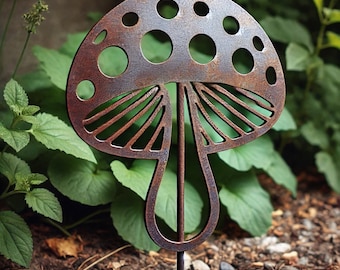 Rustic Metal Mushroom Garden Stake - Mushroom Decor