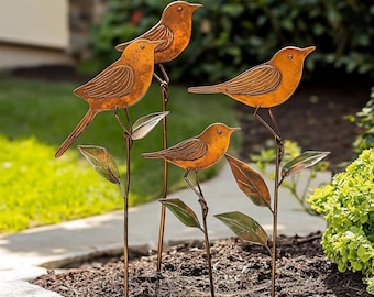 Four-Bird Rustic Metal Garden Stakes - Garden Stake