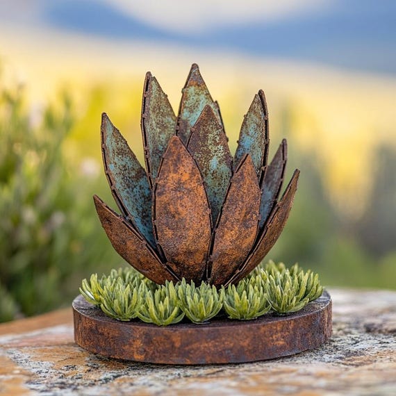 Vintage-style Metal Succulent Agave Sculpture - Garden Decor - Etsy