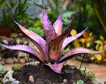 Handcrafted Purple Metal Agave Sculpture - Garden Stake
