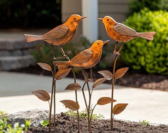 Trio Bird Rustic Metal Garden Stakes - Garden Stake