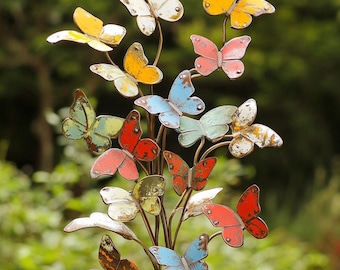 Multicolored Metal Butterfly Garden Sculpture - Garden Stake