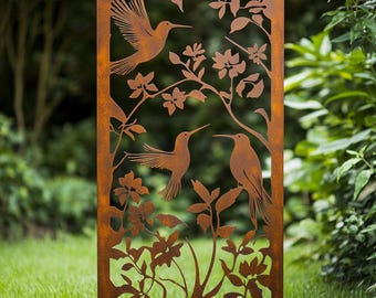 Rustic Hummingbird Trio Metal Garden Panel - Garden Decor
