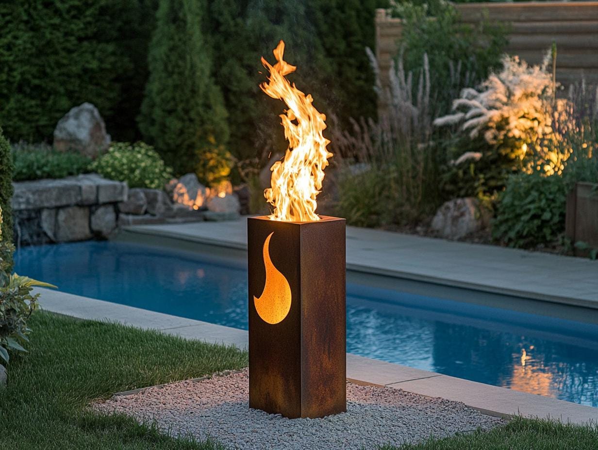 Rustic Metal Fire Pit Tower - Garden Decor
