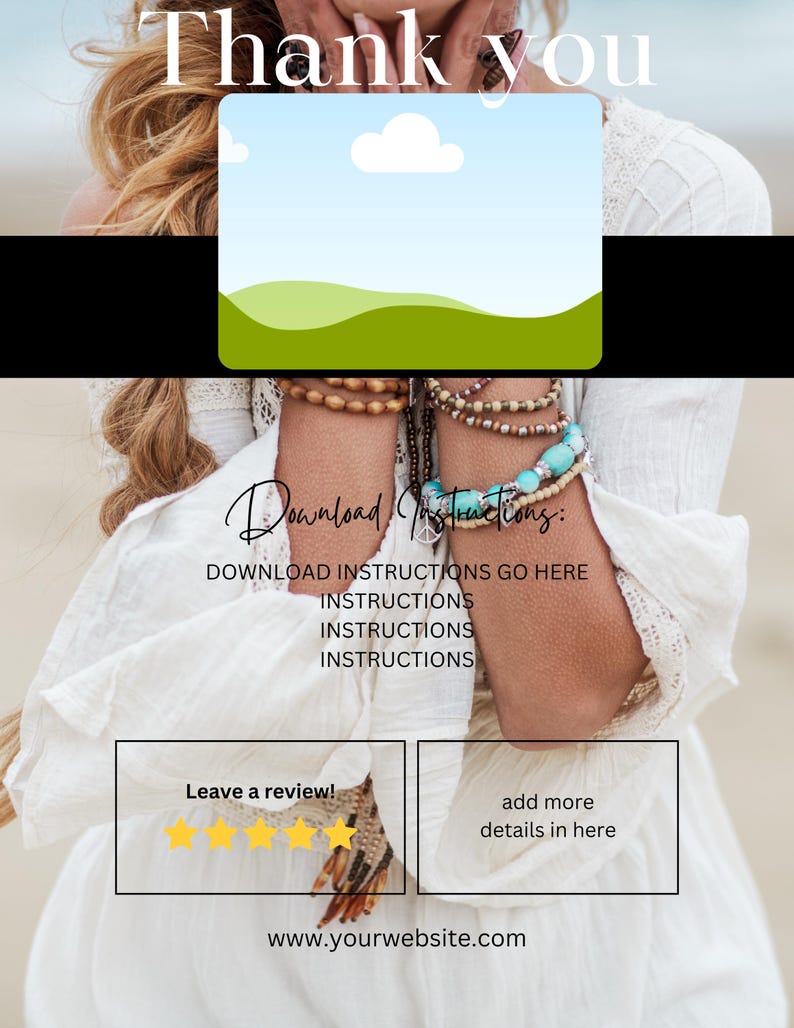 Boho Thank You Card, Receipt Banner Combo Templates for Etsy Sellers