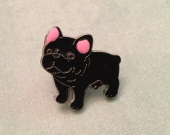French Bulldog Brooch Metal Badge Enamelled Small Pin Black Dog Puppy