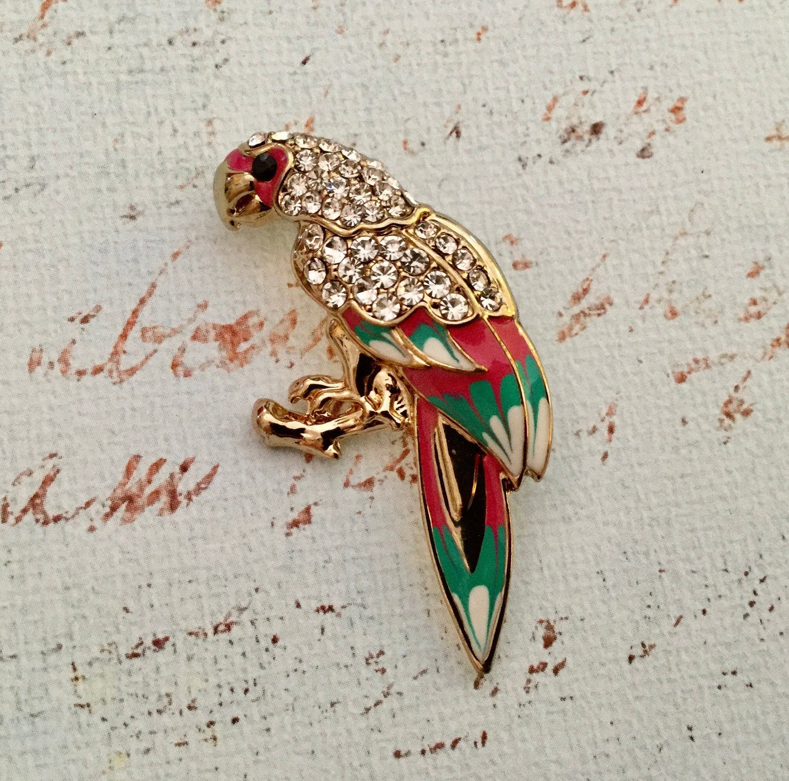 Rosa verde blanco y oro hermoso perico Pin /Brooch con Etsy