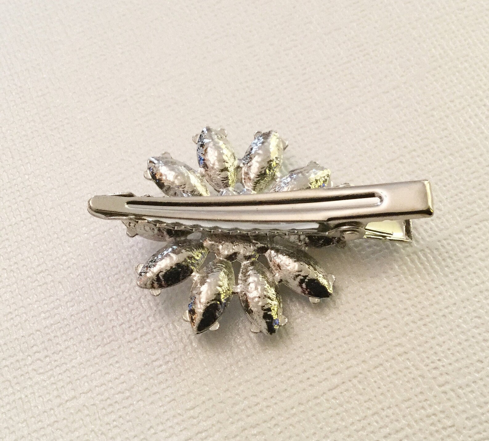 Silver and White Rhinestone Flower Hair Clip Etsy