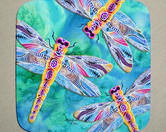 Yellow Dragonflies, Coasters Set of 4, home decor