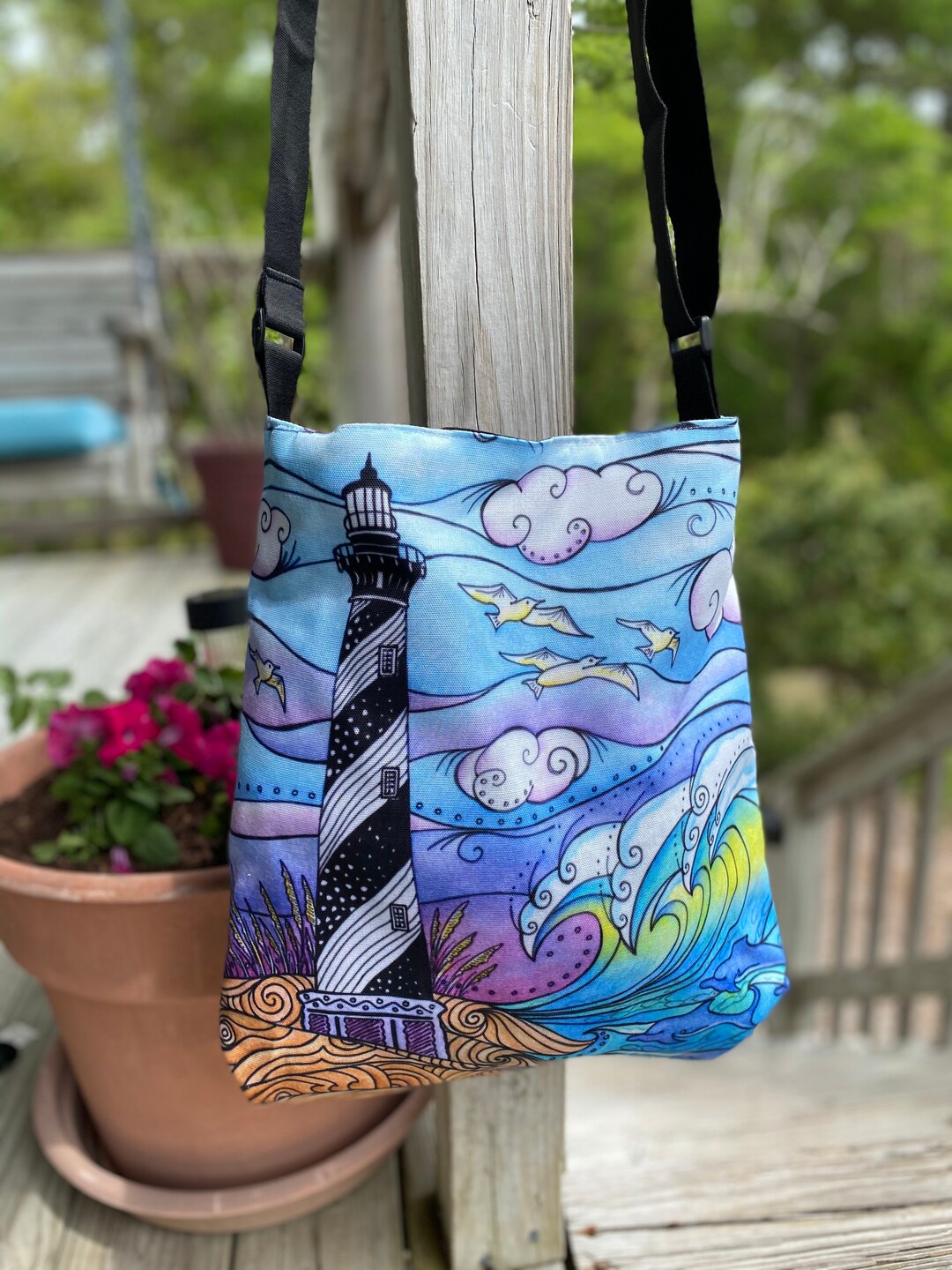 Hatteras Waves Lighthouse Tote Bag, Beach Bag, Lighthouse Art, - Etsy