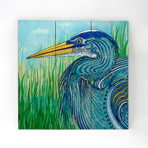 Great Blue Heron Wall Art - Wood Triptych