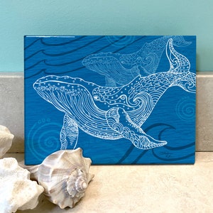 Whale One Color Ceramic Tile Wall Art, Ocean Art, Tile Art