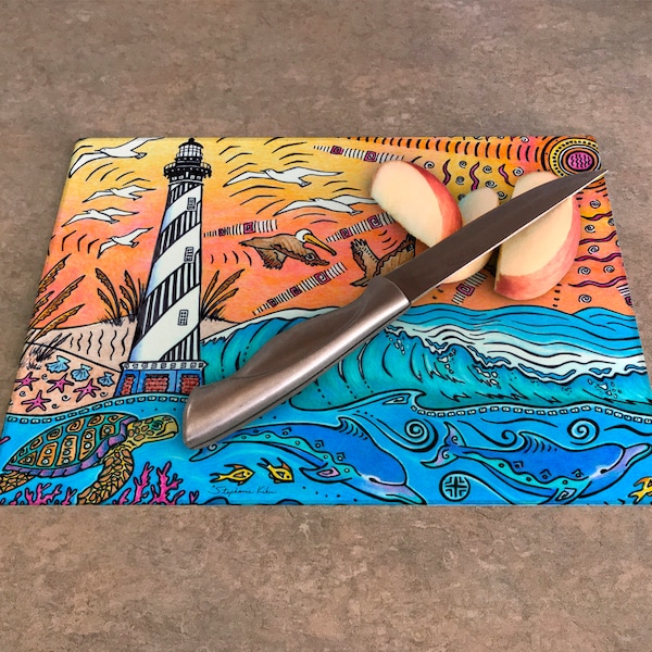 Hatteras Experience Cutting Board with Lighthouse & Ocean Artwork