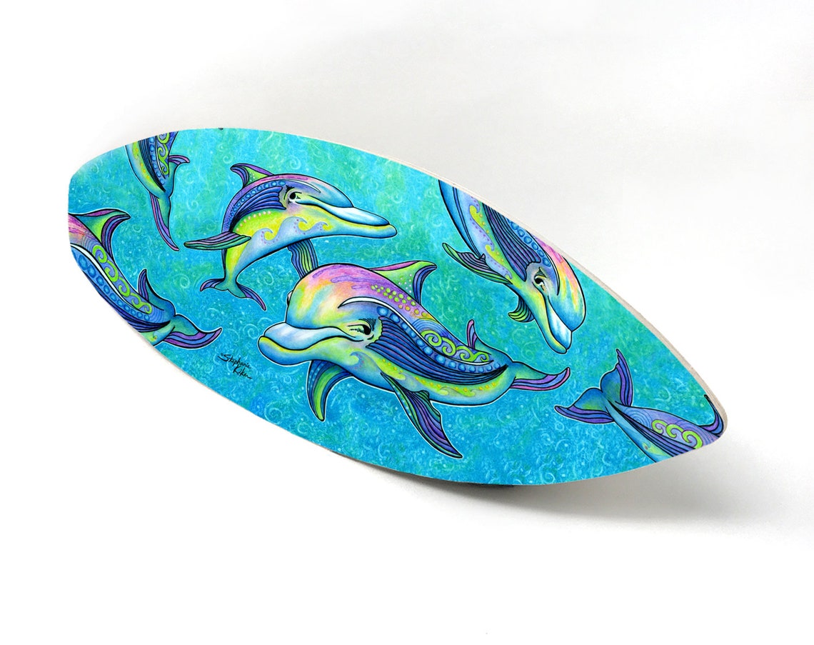 Surfboard Wall Art Rainbow Dolphin Ready to Hang Art Etsy