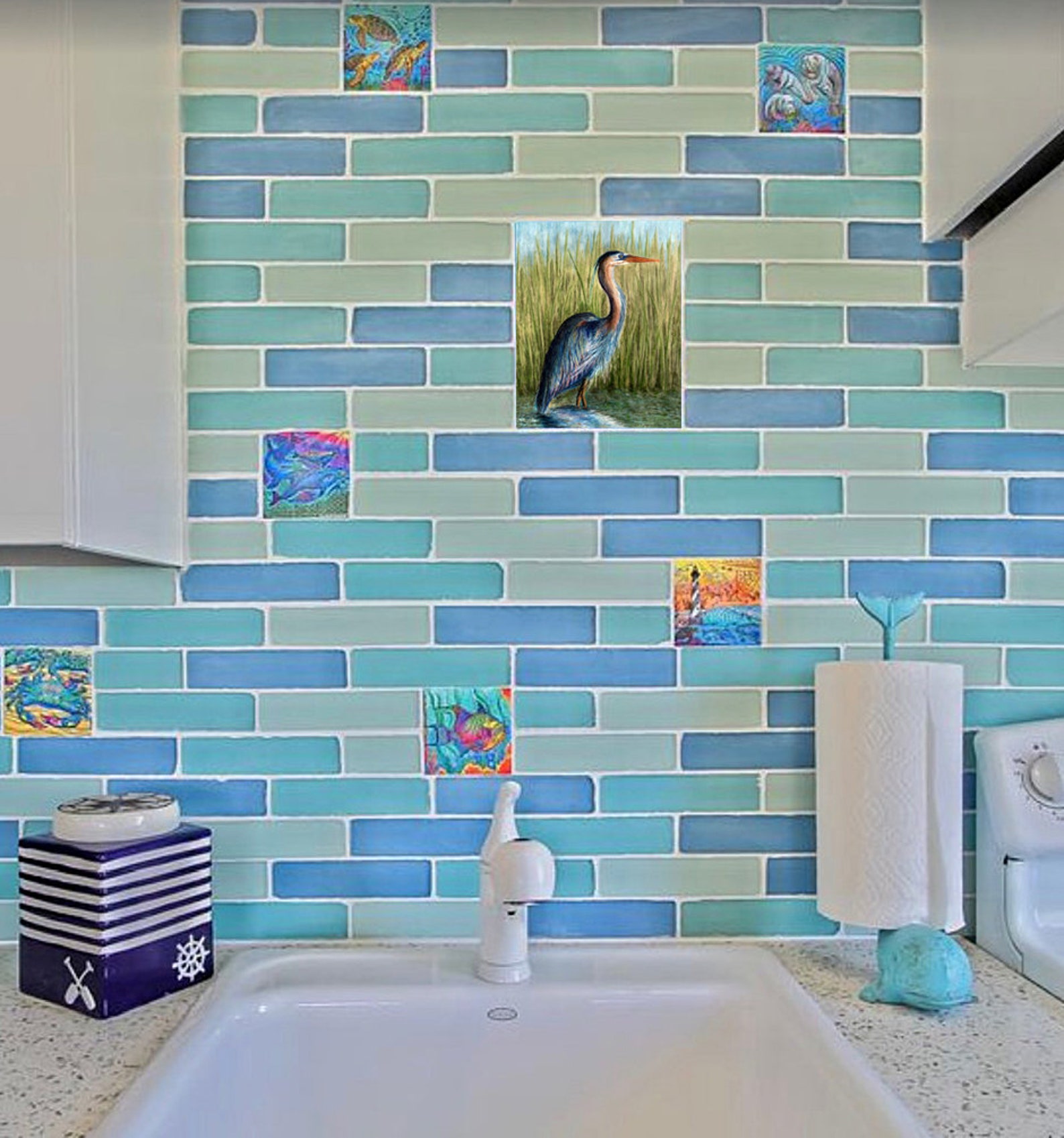 Blue Heron Ceramic Tile Wall Art Etsy