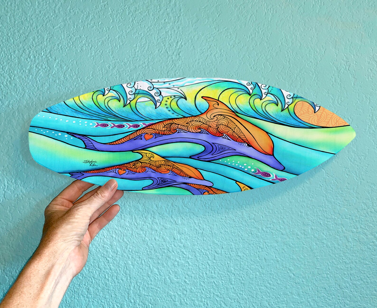 Dolphin Love Surfboard Wall Art Ready to Hang Art Surf Art Etsy