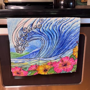 Hibiscus Wave, Wave art, Hibiscus, Tropical flower, Hand Towel for kitchen and bathroom