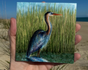 Blue Heron Ceramic Tile Wall Art