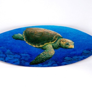 Surfboard Wall Art, Loggerhead Turtle, Ready to Hang Art, Turtle wall art, home decor, coastal decor, Sea Turtle Wall Hanging