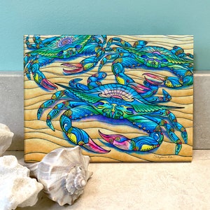 Ceramic Tile Wall Art, Blue Crabs, Crabs, Sealife, Beach Art