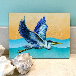 Heron in Flight, Ceramic Tile Wall Art, tile art, wall art, backsplash, shower tiles