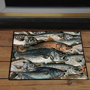 Surf Fish, red drum, bluefish, speckled trout, 18&quot; x 24&quot; Door Mat, Floor Mat, Home Decor