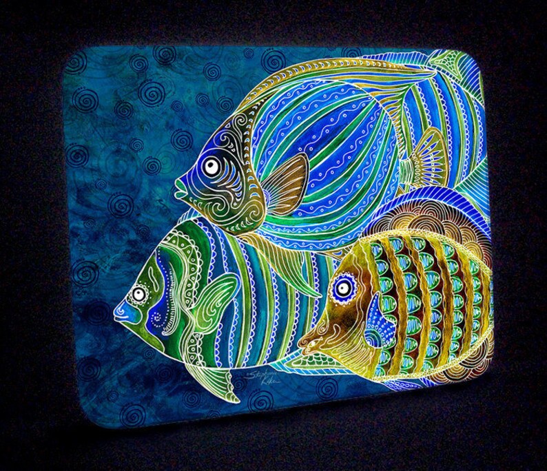 Tropical Fish School Cutting Board with Fish Artwork