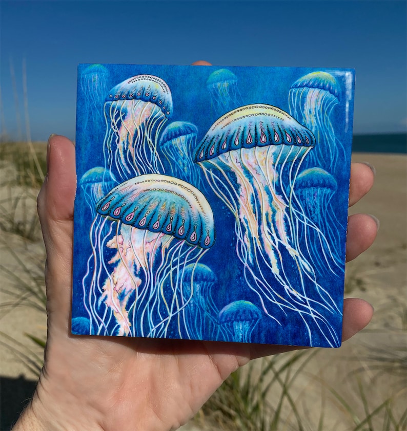 Jellyfish Ceramic Tile Wall Art Etsy
