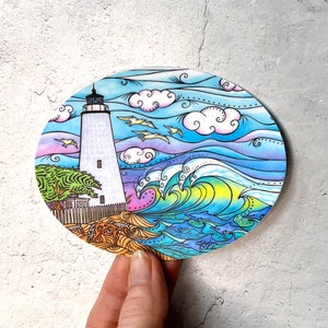 Ocracoke Waves Lighthouse  sticker, decal for cars, water bottles, skateboards, computers and more! Lighthouse art