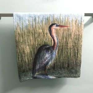 Blue Heron Hand Towel, Dish Towel, Kitchen Towel