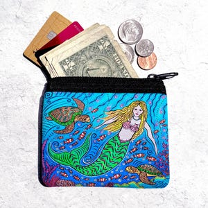 Mermaid with Turtles Coin Purse, wallet, coin bag