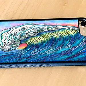 The Wave Surf Art with Dolphins and Fish Rubber iPhone 12, iPhone 15, iPhone 13, iPhone 14