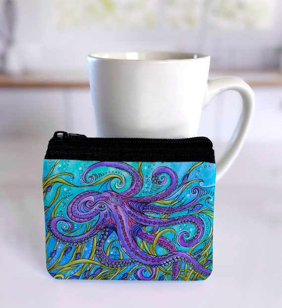 Octopus, Coin Purse, Change Purse, Coin Bag, Purple Octopus