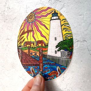 Ocracoke Island Lighthouse  sticker, decal for cars, water bottles, skateboards, computers and more! Lighthouse art