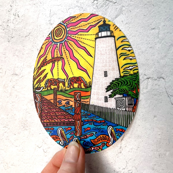 Ocracoke Island Lighthouse  sticker, decal for cars, water bottles, skateboards, computers and more! Lighthouse art