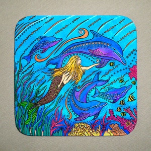Mermaid Swimming with Dolphins Coaster Set of 4