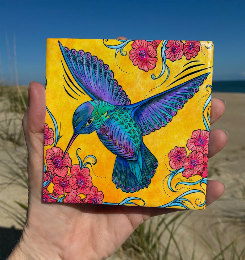 Hummingbird Ceramic Tile Wall Art image 2