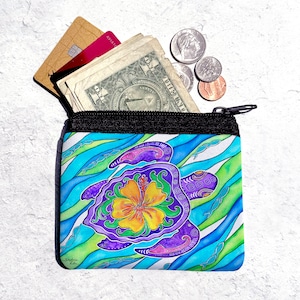 Hibiscus Turtle Coin Purse, Change Purse, Coin Bag