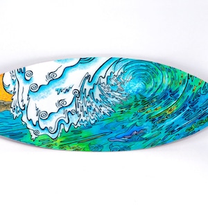 Green Wave Surfboard Wall Art, Ready to Hang Art, Surf Art, Wave Art