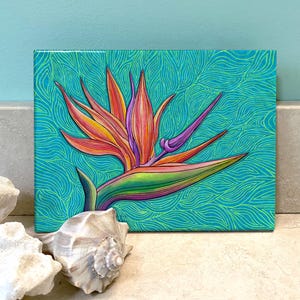 Bird of Paradise Flower, Tropical Leaves, Flowerc Art, Ceramic Wall Tile, Wall art, Ready to hang