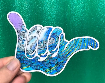 Shaka, Hang Loose, Surf Art, sticker, decal for cars, water bottles, skateboards, computers and more!