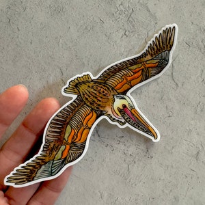 Flying Pelican Sticker, decal for cars, water bottles, skateboards, computers and more!